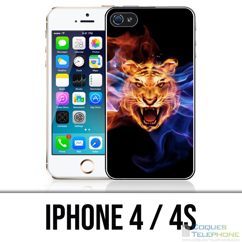 Coque iPhone 4 / 4S - Tigre Flammes