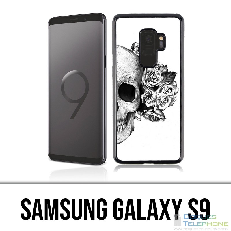 Carcasa Samsung Galaxy S9 - Skull Head Roses Negro Blanco