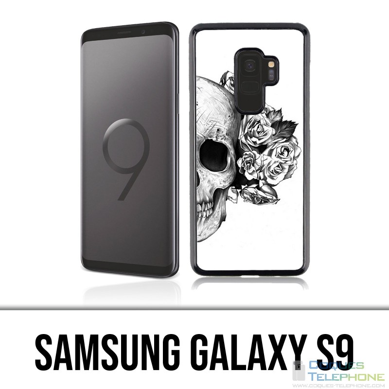 Samsung Galaxy S9 Case - Skull Head Roses Black White