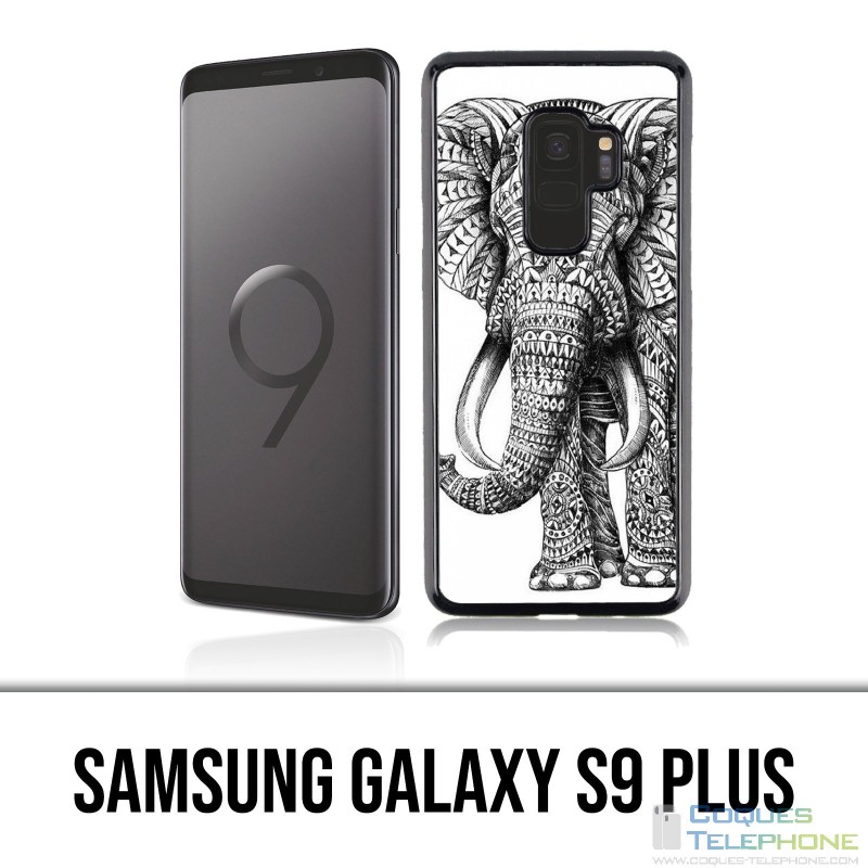 Samsung Galaxy S9 Plus Hülle - Aztekischer Schwarzweiss-Elefant