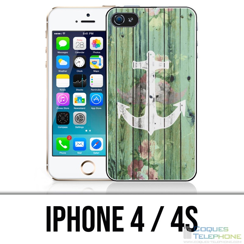 Custodia per iPhone 4 / 4S - Ancora marina in legno