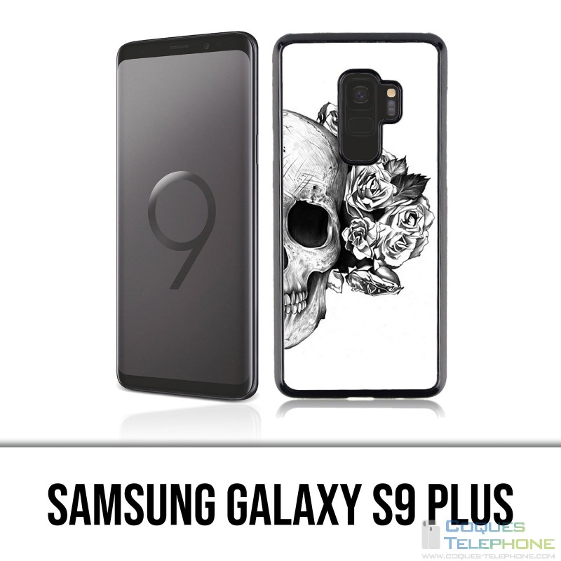 Custodia Samsung Galaxy S9 Plus - Testa di teschio rose nero bianco