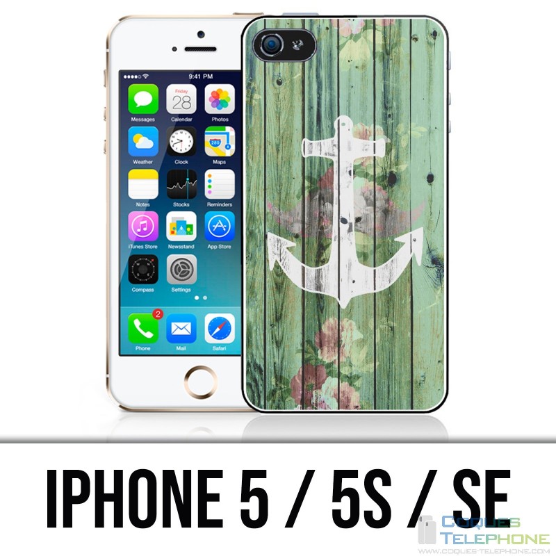 Coque iPhone 5 / 5S / SE - Ancre Marine Bois