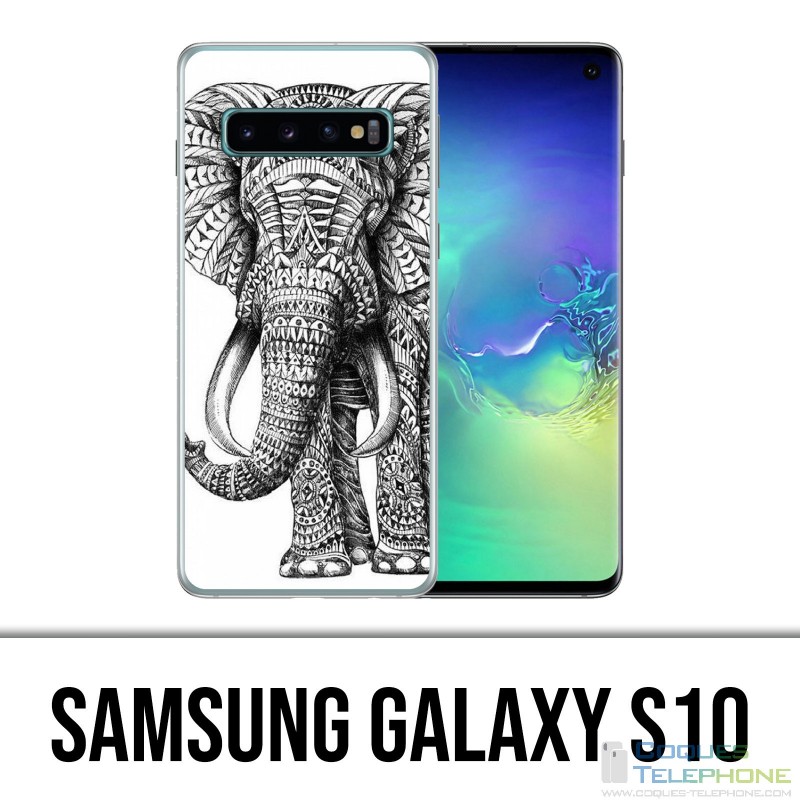 Samsung Galaxy S10 Case - Black and White Aztec Elephant