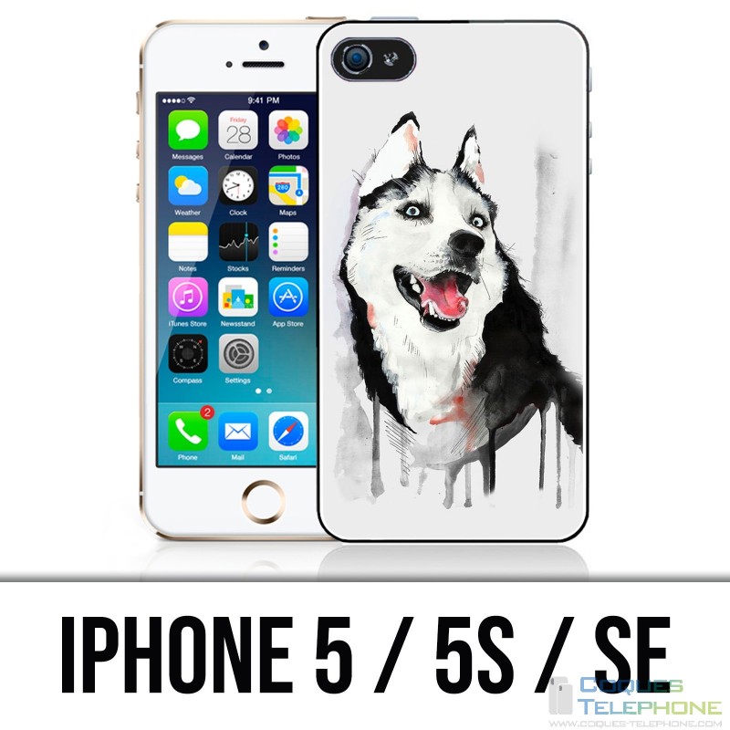 Coque iPhone 5 / 5S / SE - Chien Husky Splash