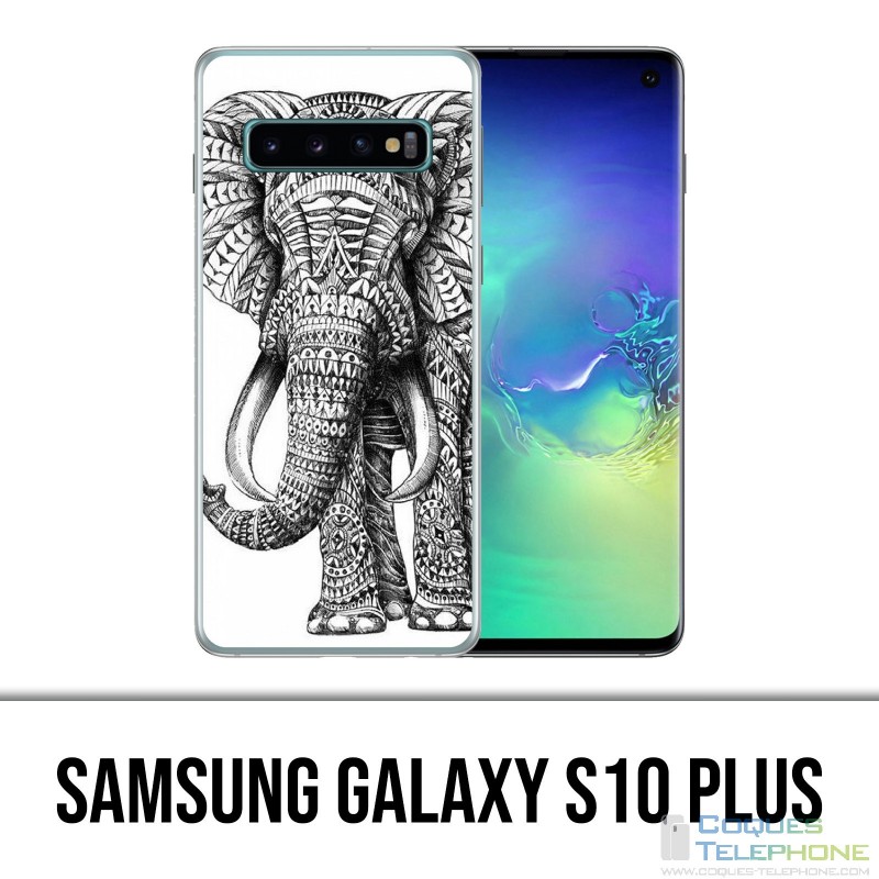 Samsung Galaxy S10 Plus Case - Black and White Aztec Elephant