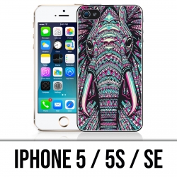 Coque iPhone 5 / 5S / SE - Eléphant Aztèque Coloré