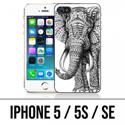 Coque iPhone 5 / 5S / SE - Eléphant Aztèque Noir Et Blanc