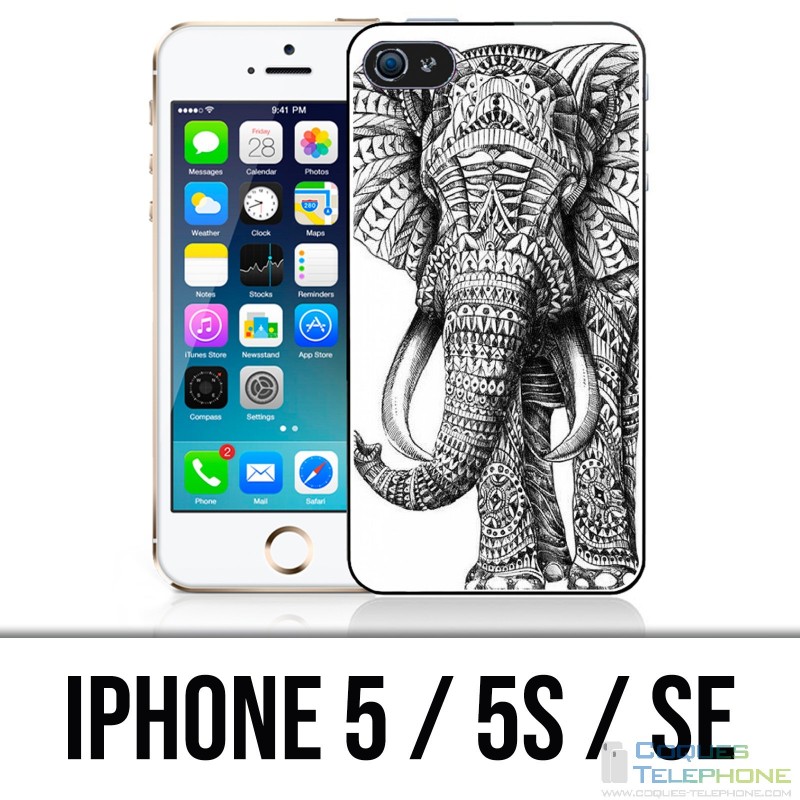 Funda iPhone 5 / 5S / SE - Elefante azteca blanco y negro