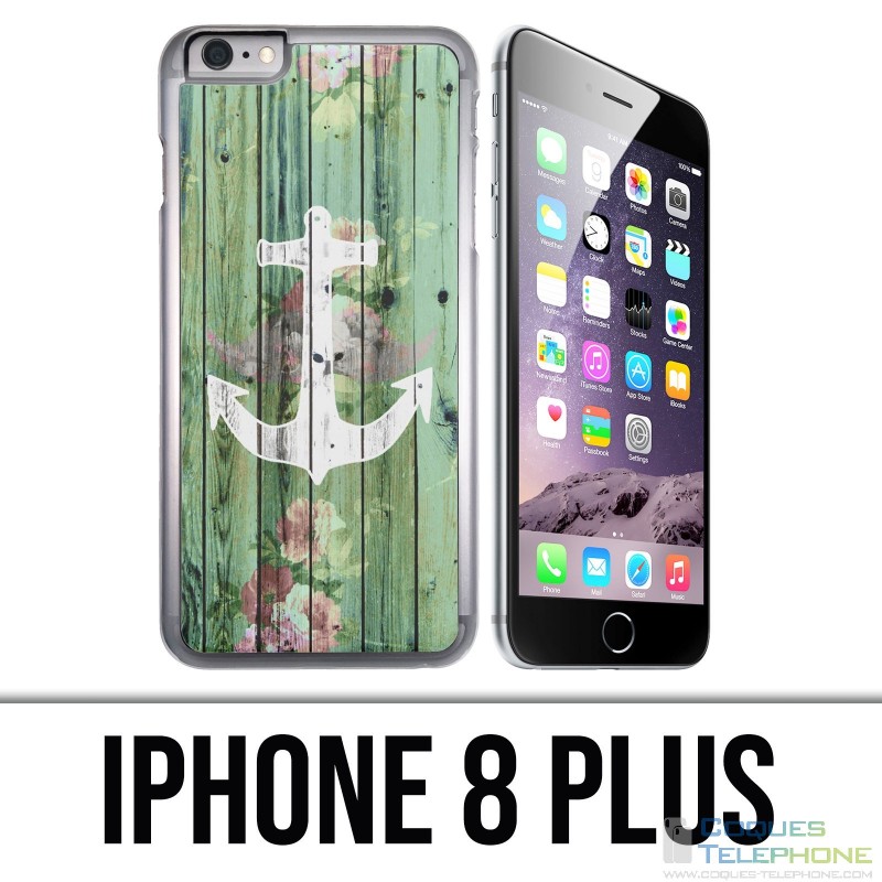 Coque iPhone 8 Plus - Ancre Marine Bois