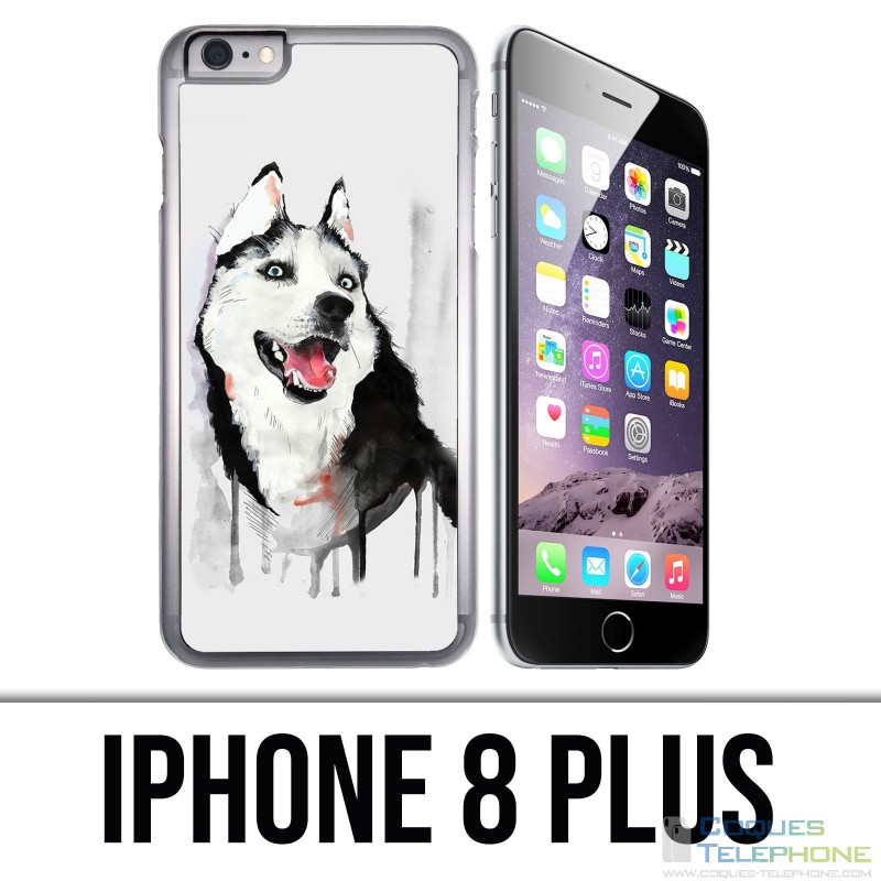 Coque iPhone 8 PLUS - Chien Husky Splash