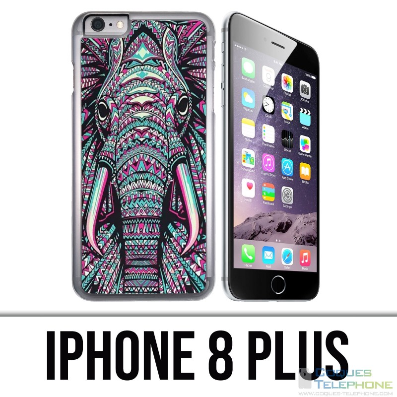 Coque iPhone 8 PLUS - Eléphant Aztèque Coloré