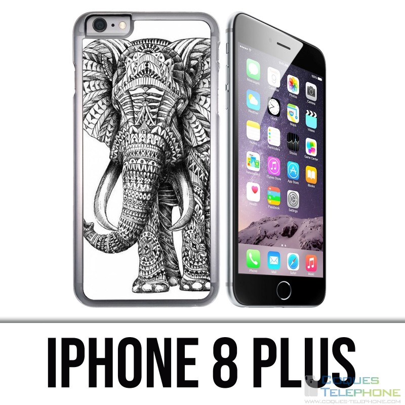 Coque iPhone 8 PLUS - Eléphant Aztèque Noir Et Blanc