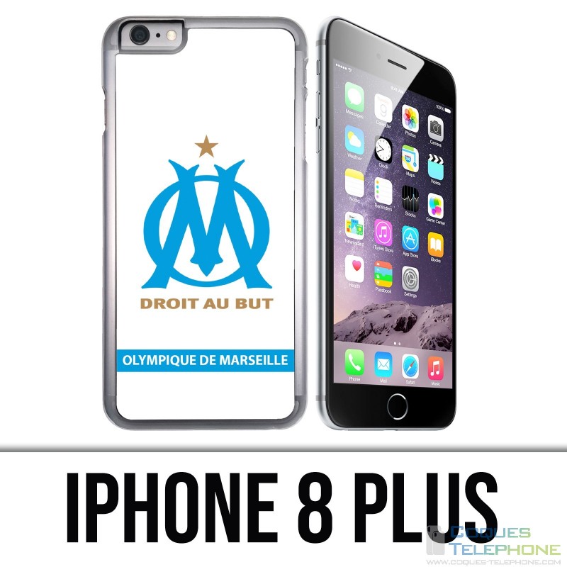 Coque iPhone 8 PLUS - Logo Om Marseille Blanc