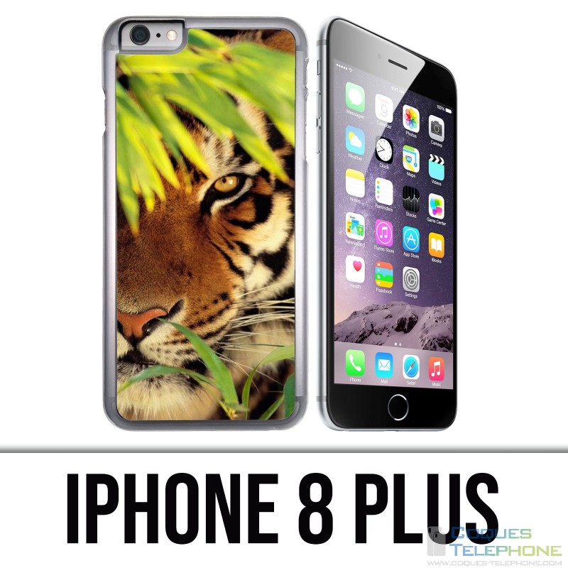 Coque iPhone 8 PLUS - Tigre Feuilles