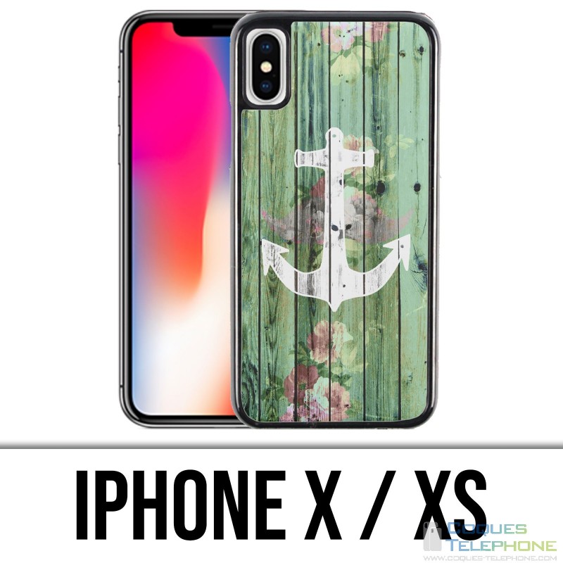 Funda iPhone X / XS - Ancla marina de madera
