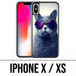 Coque iPhone X / XS - Chat Lunettes Galaxie