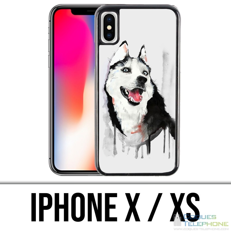 Coque iPhone X / XS - Chien Husky Splash