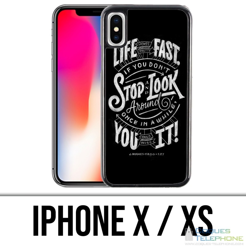 Funda para iPhone X / XS - Cita de Life Fast Stop Mire a su alrededor