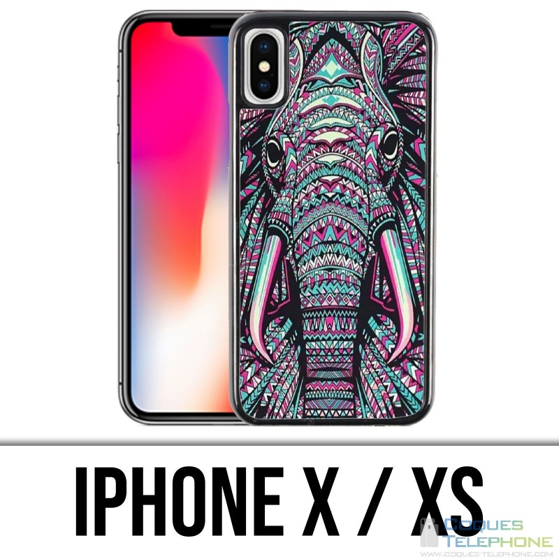 IPhone X / XS Hülle - Bunter aztekischer Elefant