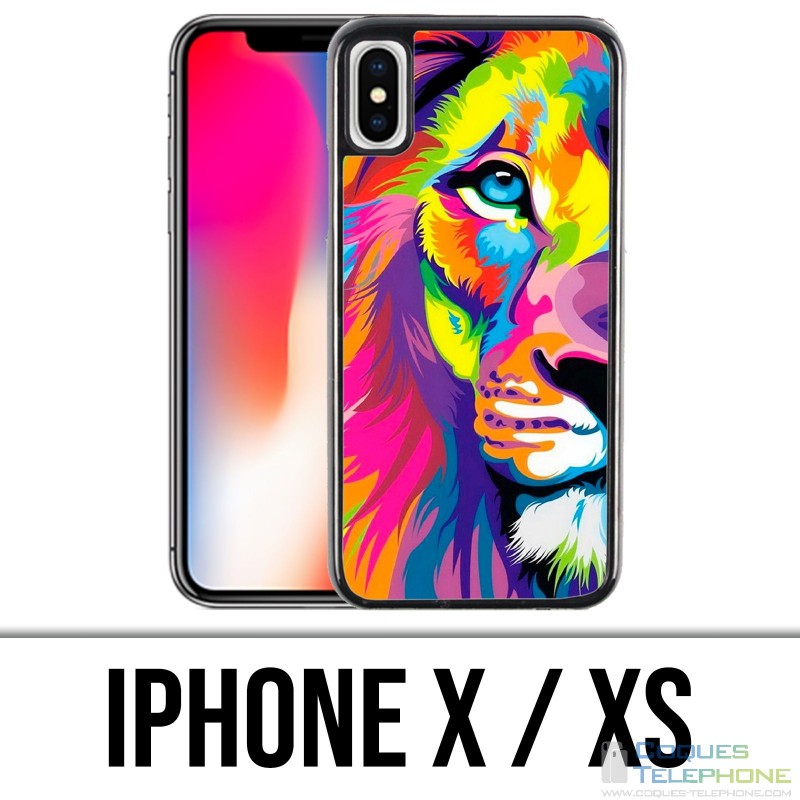 Coque iPhone X / XS - Lion Multicolore