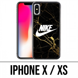Coque iPhone X / XS - Nike Logo Gold Marbre