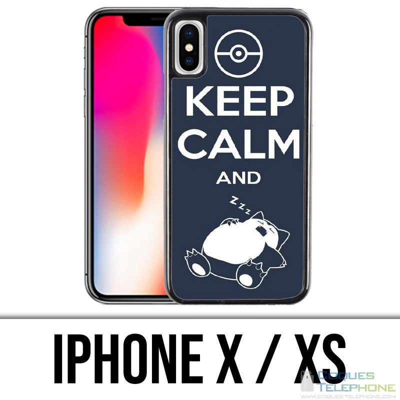 Coque iPhone X / XS - Pokémon Ronflex Keep Calm