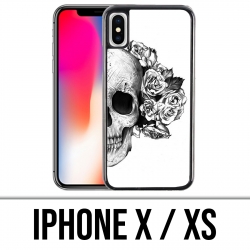 Coque iPhone X / XS - Skull Head Roses Noir Blanc
