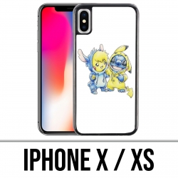 Coque iPhone X / XS - Stitch Pikachu Bébé