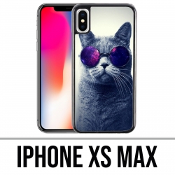 Coque iPhone XS MAX - Chat Lunettes Galaxie