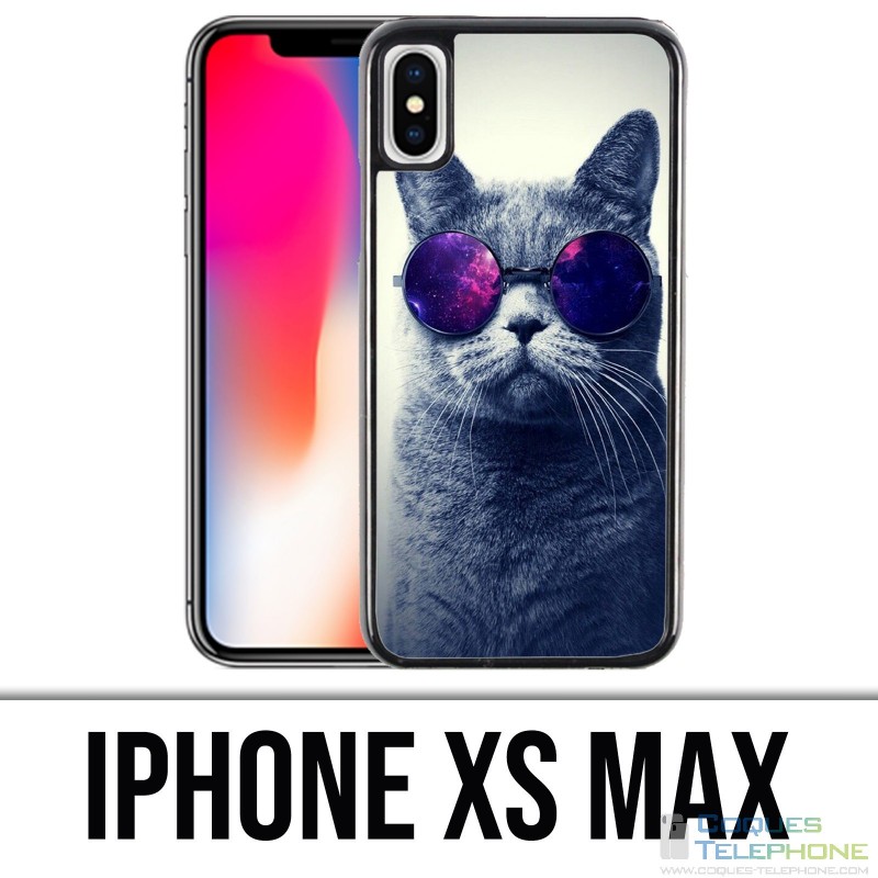 Coque iPhone XS MAX - Chat Lunettes Galaxie