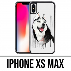 Coque iPhone XS MAX - Chien Husky Splash