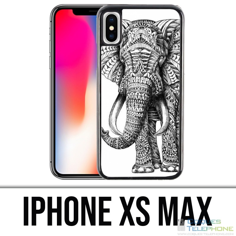 Coque iPhone XS MAX - Eléphant Aztèque Noir Et Blanc