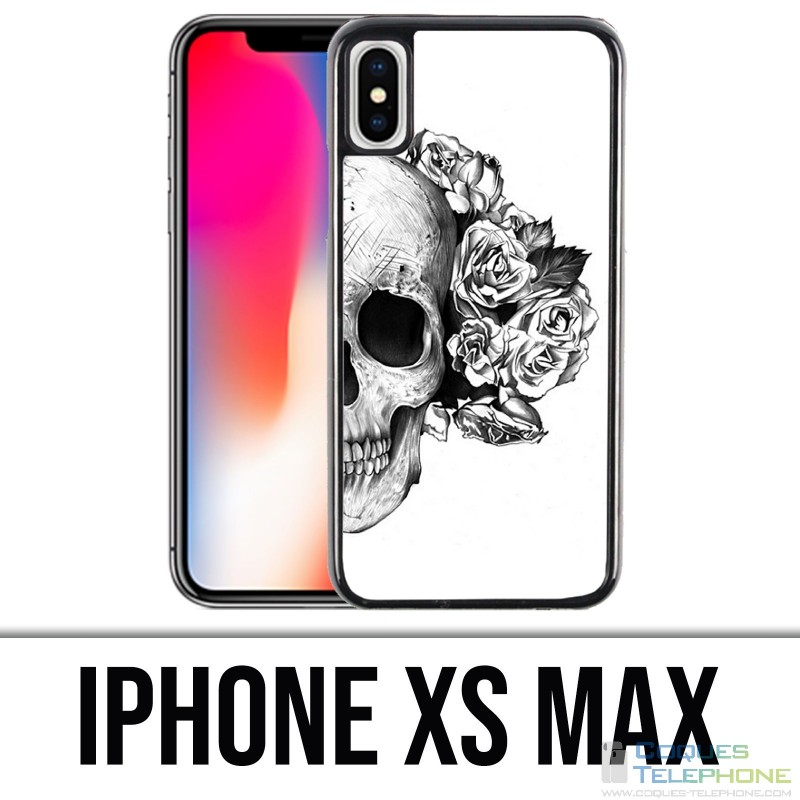 Custodia iPhone XS Max - Testa di teschio rose nero bianco