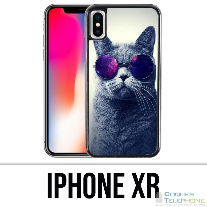 Coque iPhone XR - Chat Lunettes Galaxie