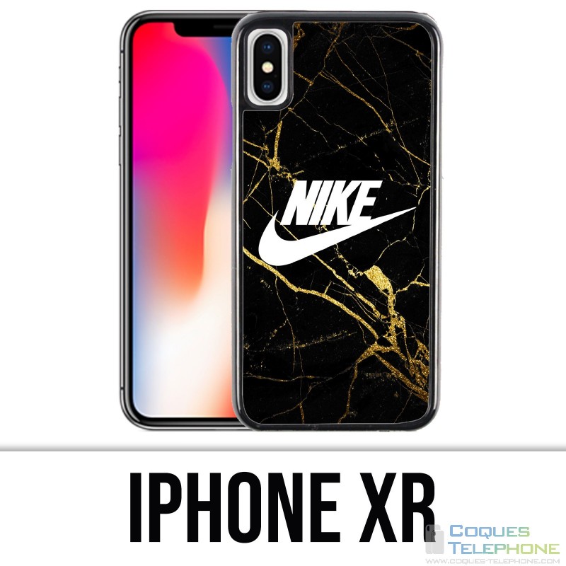 Coque iPhone XR - Nike Logo Gold Marbre