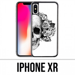Coque iPhone XR - Skull Head Roses Noir Blanc