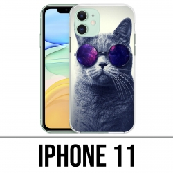 Coque iPhone 11 - Chat Lunettes Galaxie