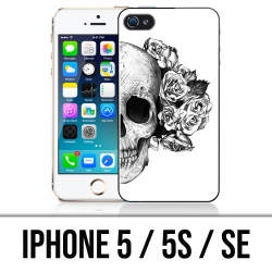 Coque iPhone 5 / 5S / SE - Skull Head Roses Noir Blanc