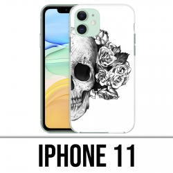 Funda iPhone 11 - Skull Head Roses Negro Blanco