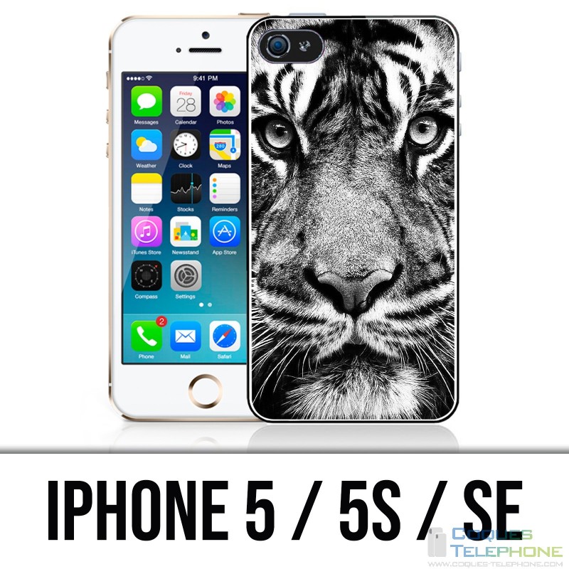 Coque iPhone 5 / 5S / SE - Tigre Noir Et Blanc