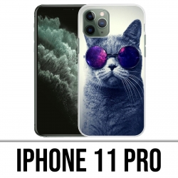 Coque iPhone 11 PRO - Chat Lunettes Galaxie