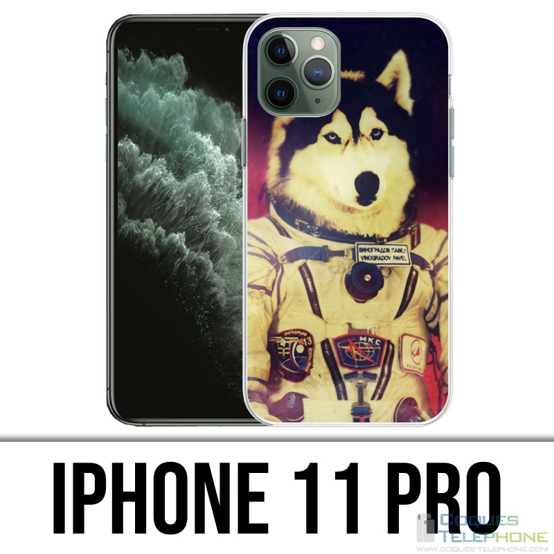 Coque iPhone 11 PRO - Chien Jusky Astronaute