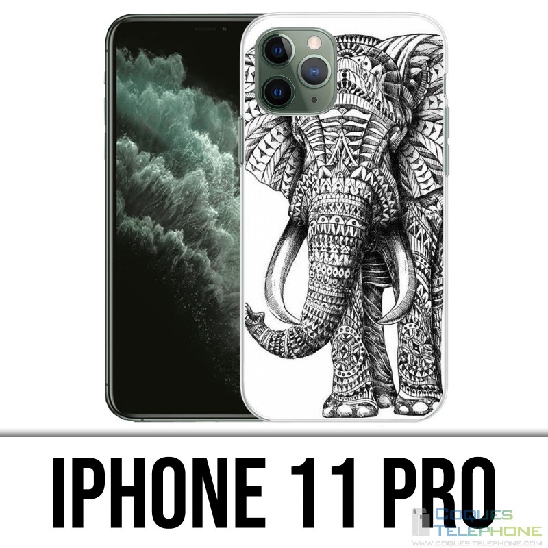 Custodia per iPhone 11 Pro - Elephant Aztec in bianco e nero
