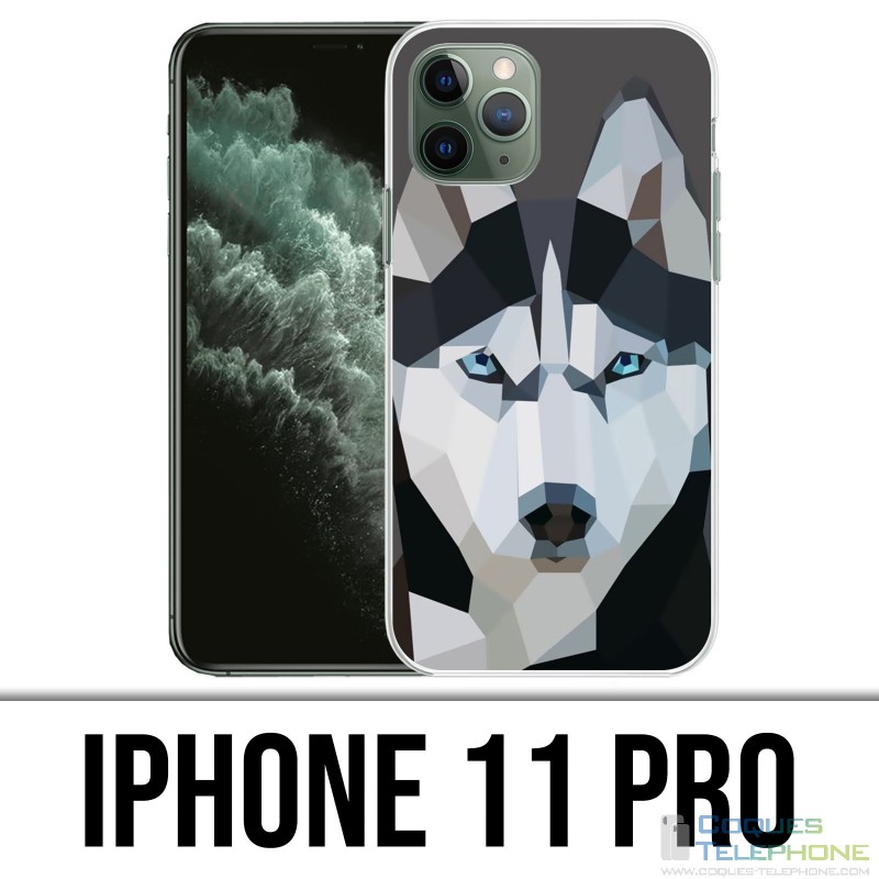 Coque iPhone 11 PRO - Loup Husky Origami
