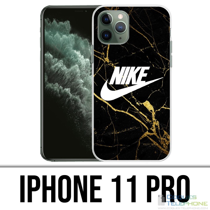 Coque iPhone 11 PRO - Nike Logo Gold Marbre
