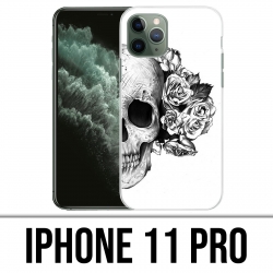 Coque iPhone 11 Pro - Skull Head Roses Noir Blanc