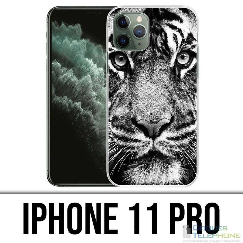 Coque iPhone 11 PRO - Tigre Noir Et Blanc