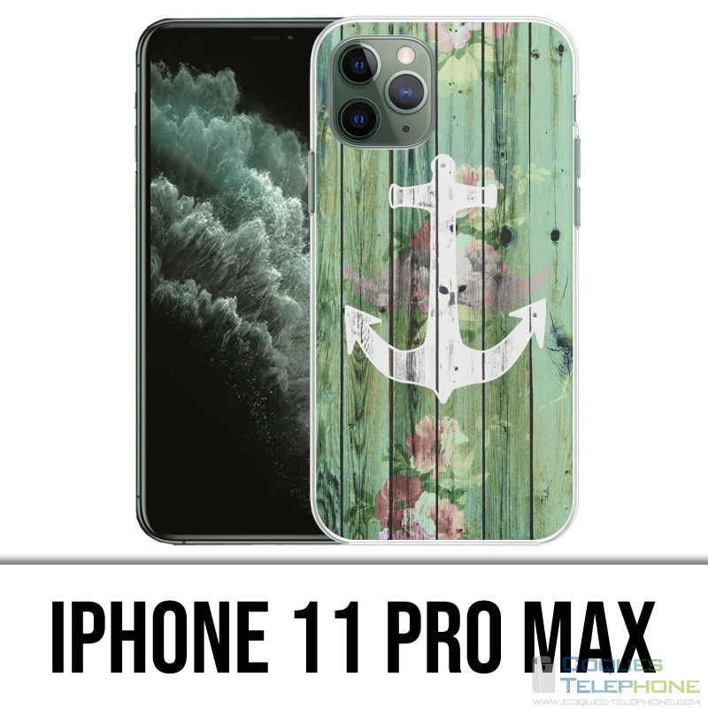 Hülle iPhone 11 Pro Max - Marine Holz Anker