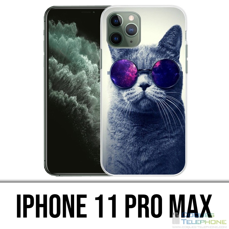 Coque iPhone 11 PRO MAX - Chat Lunettes Galaxie